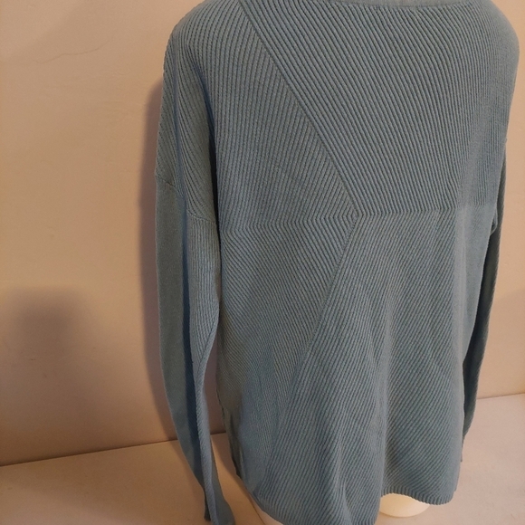 J Jill Blue Sweater Top Size L Geometric  Lines Knit Thick Oversized Boat Neck - Picture 9 of 10